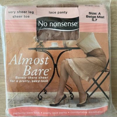 Vintage No Nonsense Almost Bare Sheer Pantyhose Beige Mist Lace Panty Size A